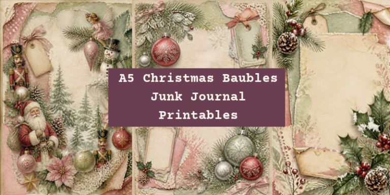 A5 Christmas Baubles Junk Journal Printables with Junk journal Christmas pages.