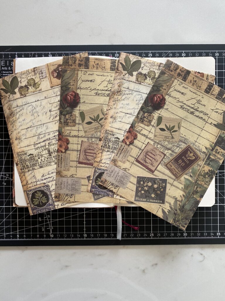 four vintage patterned papers for life junk journal