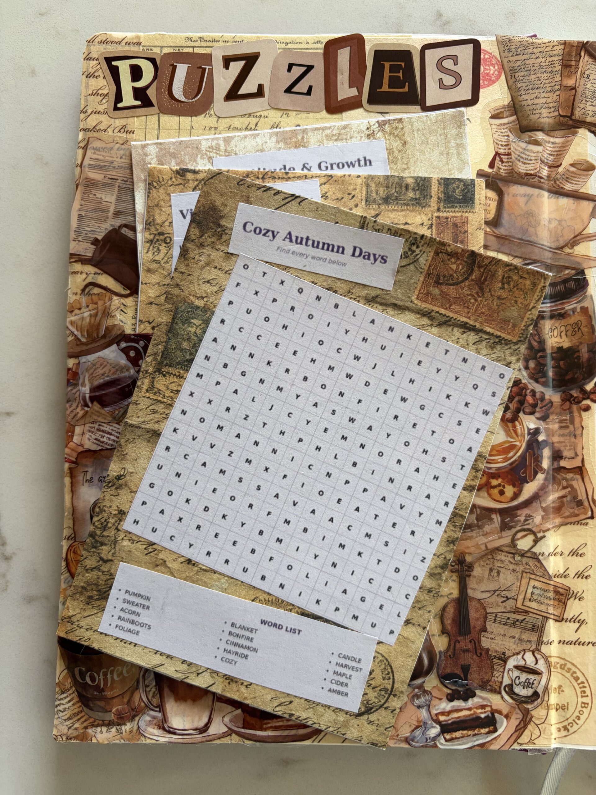 word searches for a junk journal spread