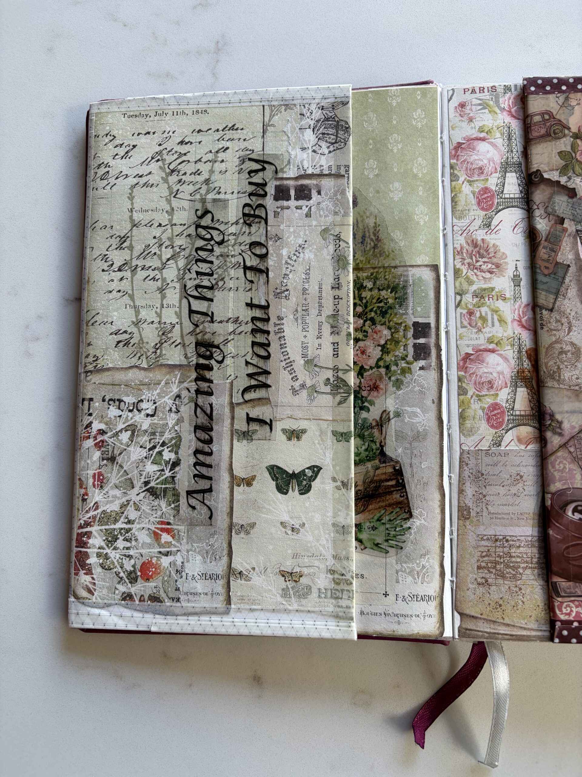 Example envelope stuck inside a junk journal spread