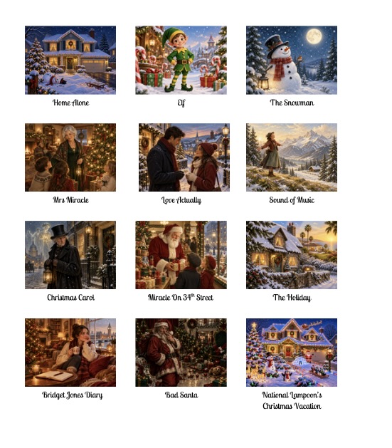 12 days of christmas movies - canva images for this junk journal spread